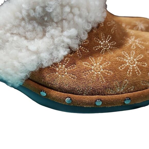 Isaac Mizrahi Women's Oak Floral Suede Shearling Lined Mule Clog Size 8.5 - Picture 2 of 10